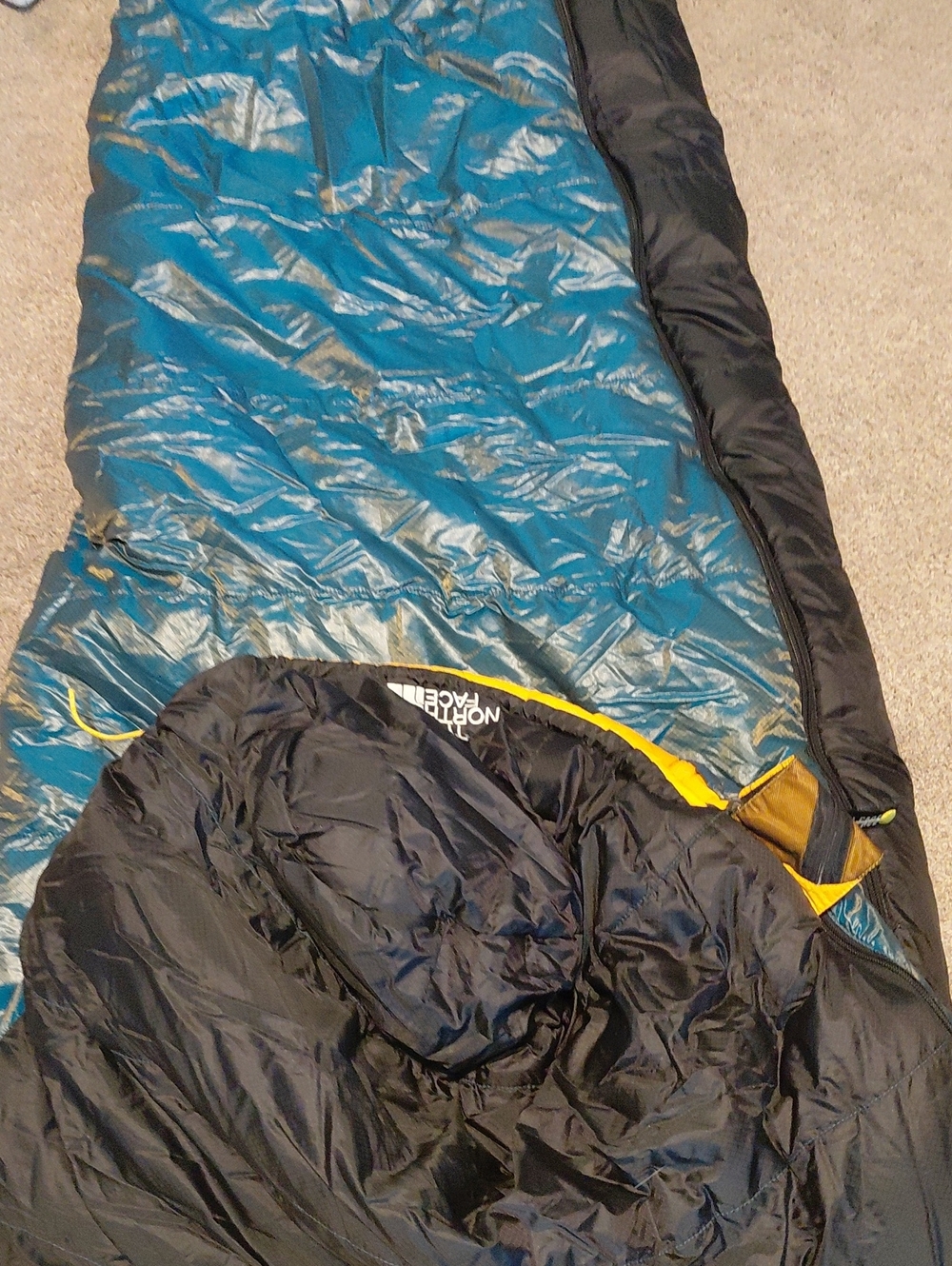 The North Face High End  Blue Sleeping Bag with Yellow Trim